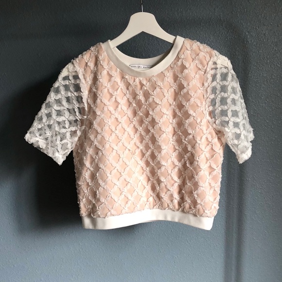 English Factory Tops - English Factory Lattice Lace Short Sleeve Top
